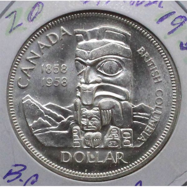 1958 B.C. CANADA TOTEM POLE SILVER DOLLAR