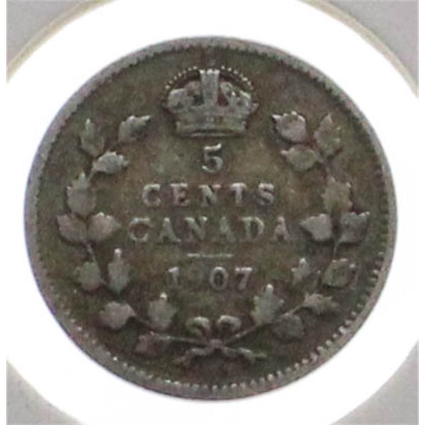 1907 CANADA SILVER 5 CENT COIN