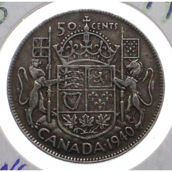 1940 CANADIAN SILVER 50 CENT COIN