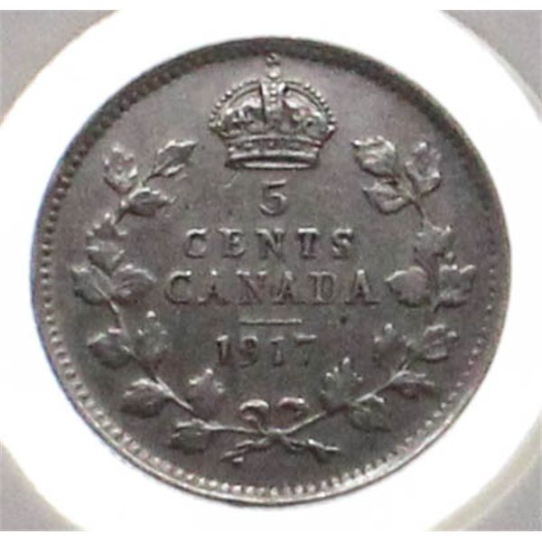 1917 CANADIAN SILVER 5 CENT COIN