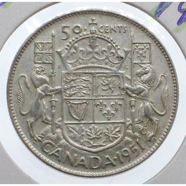 1951 CANADIAN SILVER 50 CENT COIN