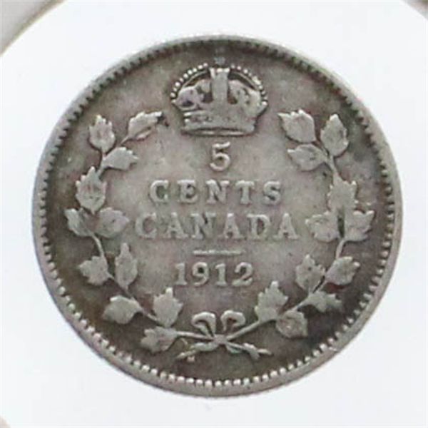 1912 CANADIAN SILVER 5 CENT COIN