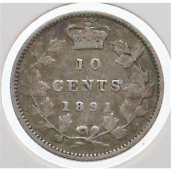 1891 CANADA FINE, KEY DATE VICTORIAN 10 CENT COIN