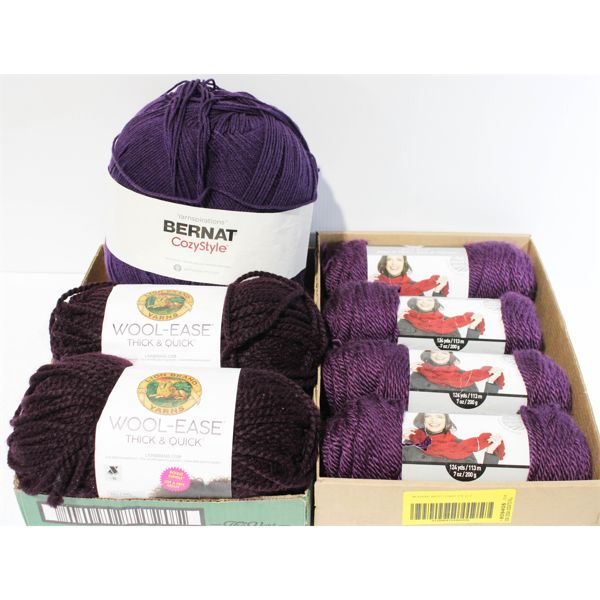 ASST. SHADES OF PURPLE YARN BERNAT & WOOL-EASE