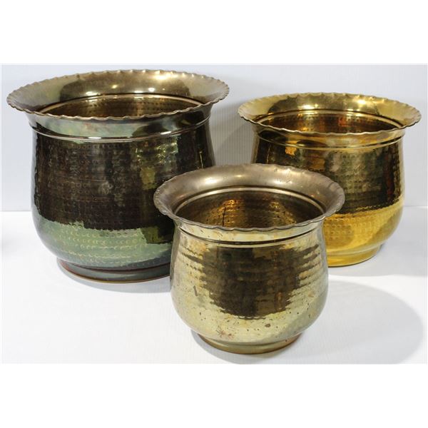 SET OF 3 BRASS PLANT POTS