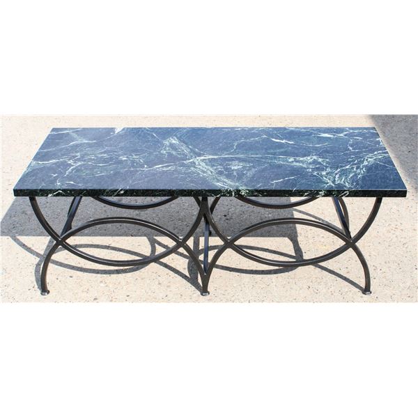 DARK GREEN MARBLE TOPPED TABLE APPROX. 55"L X 22"W