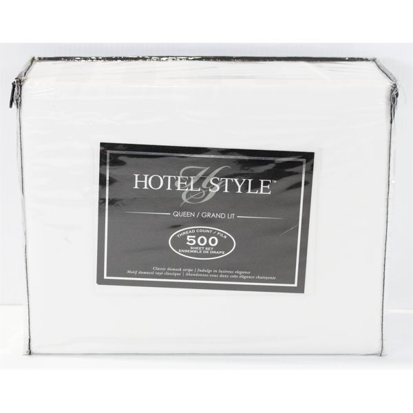 QUEEN HOMESTYLE SHEET SET WHITE DAMASK STRIPE