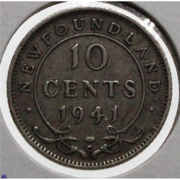 NEWFOUNDLAND 1941 SILVER 10 CENT COIN