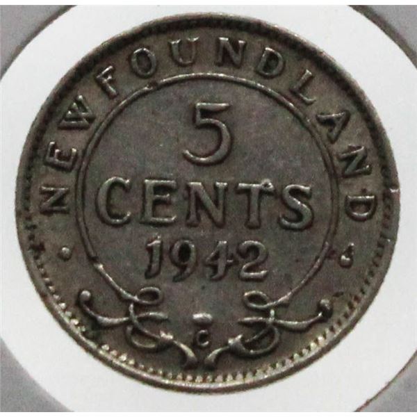 NEWFOUNDLAND 1942 SILVER 5 CENT COIN