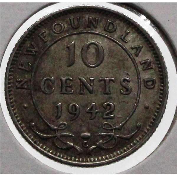 NEWFOUNDLAND 1942 SILVER 10 CENT COIN