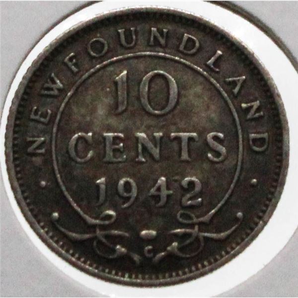 NEWFOUNDLAND 1942 SILVER 10 CENT COIN