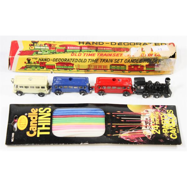 HAND-DECORATED OLD TIME TRAIN SET CANDLE HOLDER