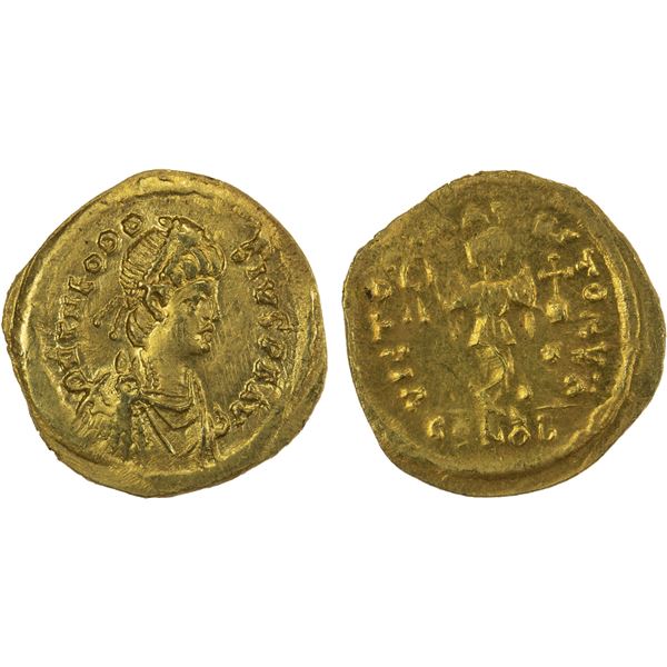 ROMAN EMPIRE: Theodosius II, 402-450 AD, AV tremissis (1.43g), Constantinople, EF