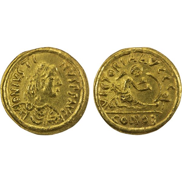 BYZANTINE EMPIRE: Justin II, 565-578, AV semissis (2.12g), Sicily, EF