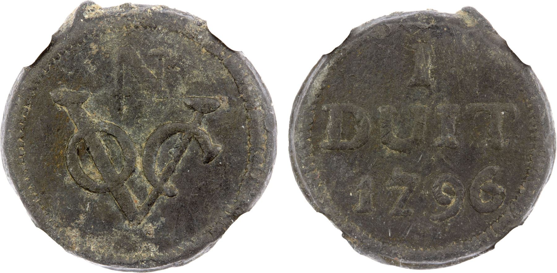 NETHERLANDS EAST INDIES: Batavian Republic, tin duit, Java, 1796, NGC ...