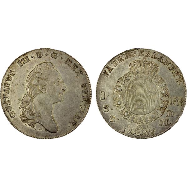 SWEDEN: Gustaf III, 1771-1792, AR riksdaler, 1776/5, EF-AU