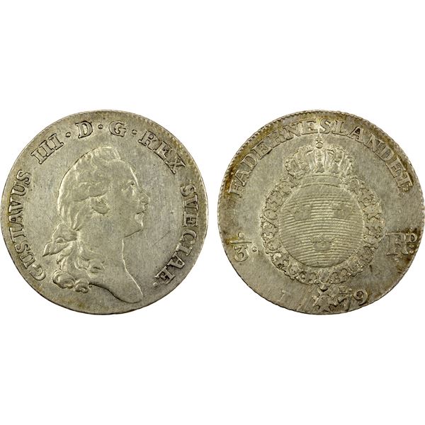 SWEDEN: Gustaf III, 1771-1792, AR 1/3 riksdaler, 1779, EF