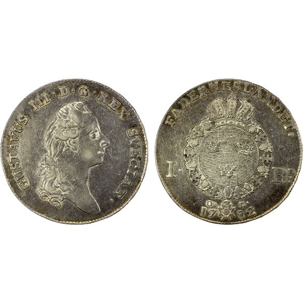 SWEDEN: Gustaf III, 1771-1792, AR riksdaler, 1782, VF-EF