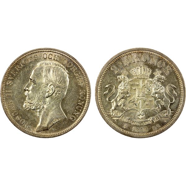 SWEDEN: Oscar II, 1872-1907, AR 2 kronor, 1898, AU