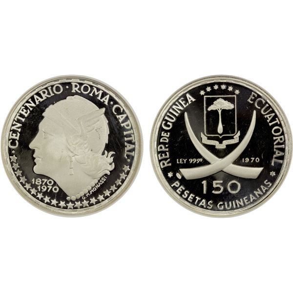 EQUATORIAL GUINEA: Republic, AR 150 pesetas, 1970, NGC Proof 68 Ultra Cameo