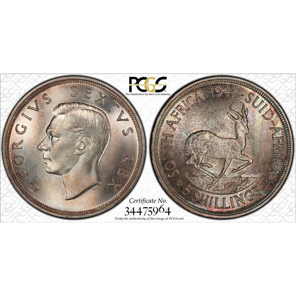 SOUTH AFRICA: George VI, 1936-1952, AR 5 shillings, 1948, PCGS Proof Like 67+