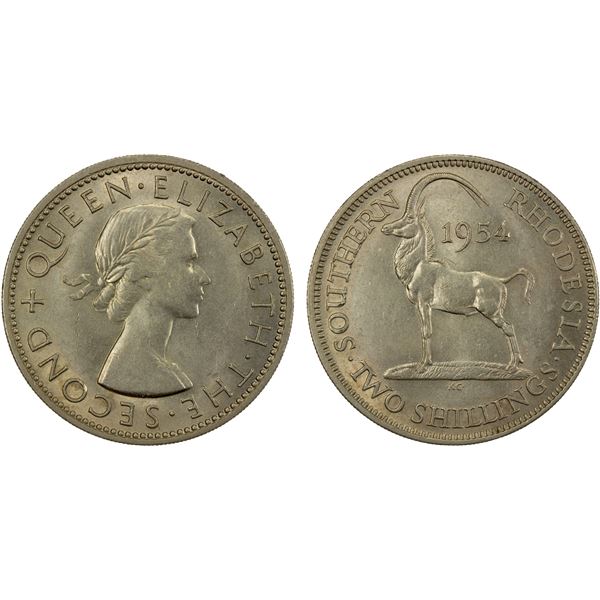 SOUTHERN RHODESIA: Elizabeth II, 1954, 2 shillings, 1954, Choice AU