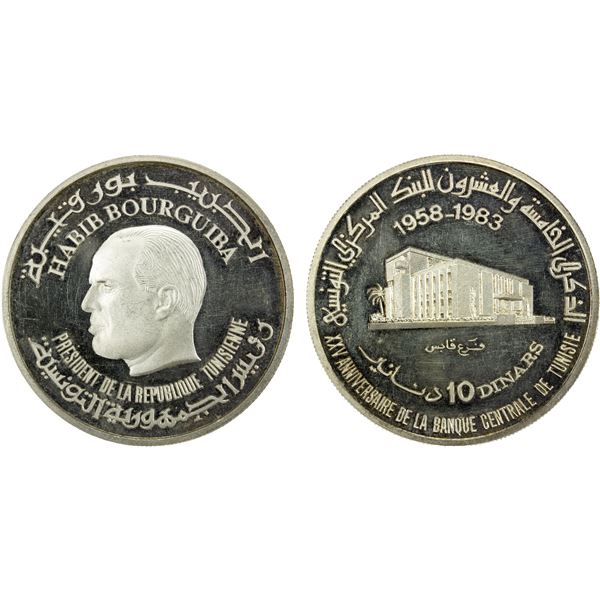 TUNISIA: Republic, AR 10 dinars, 1983, Proof