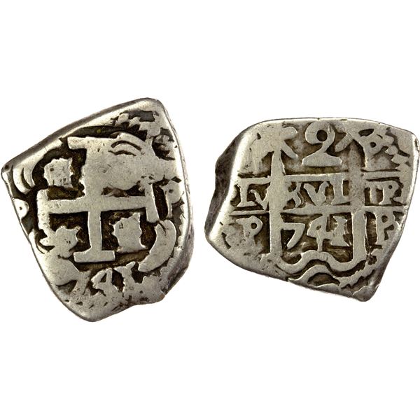 BOLIVIA: Felipe V, 1700-1746, AR 2 reales (6.00g), Potosí, 1741-P, Fine