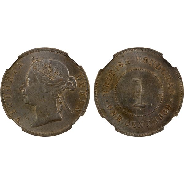 BRITISH HONDURAS: Victoria, 1837-1901, AE cent, 1889, NGC MS63 BN