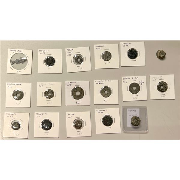 MALAY STATES: LOT of 17 tin items