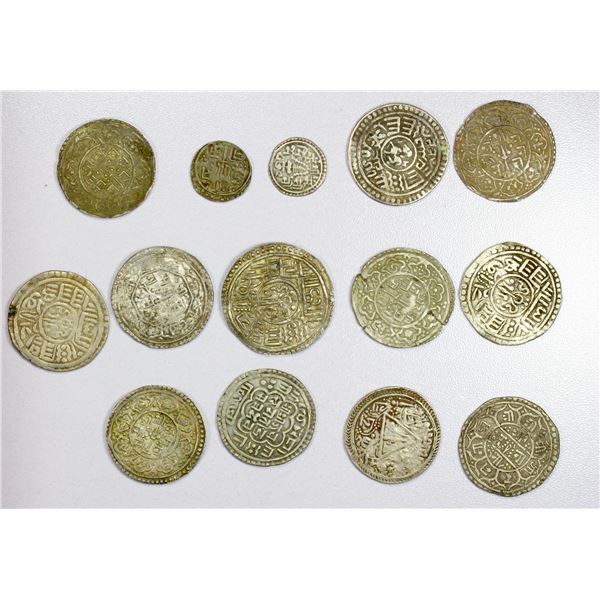 NEPAL: LOT of 14 silver coins