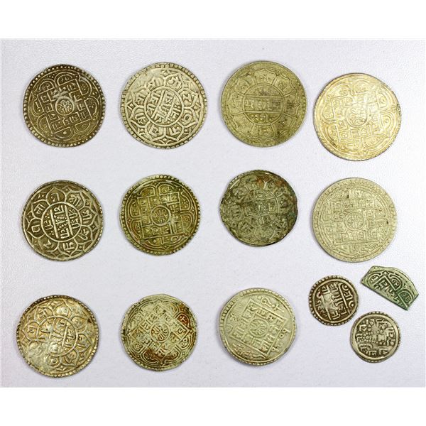 NEPAL: LOT of 14 silver coins