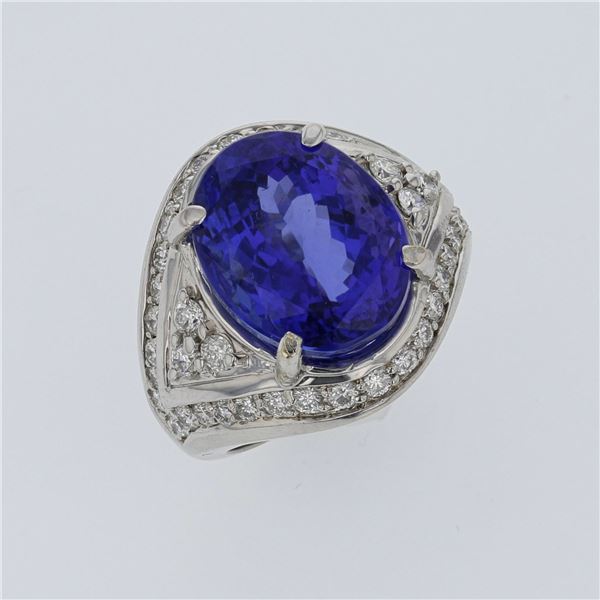 13.70ct Natural Tanzanite 18K White Gold Ring