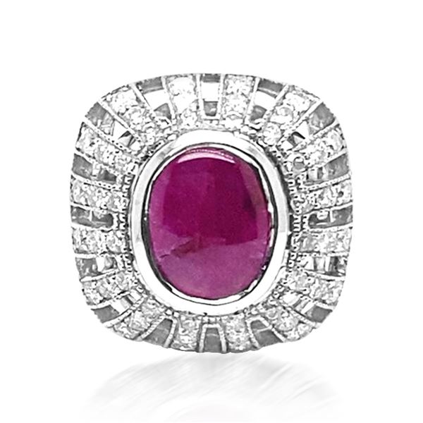 3.15ct Natural Ruby 14K White Gold Ring