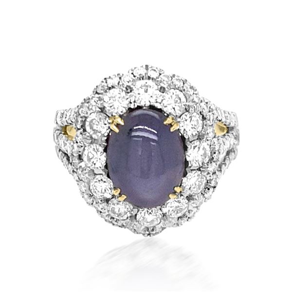 3.50ct Natural Ceylon Star Sapphire 18K Yellow Gold Ring