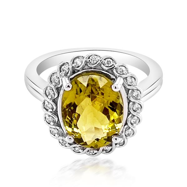 3.25ct Natural YELLOW TOURMALINE 14K White Gold 5.34gm Ring