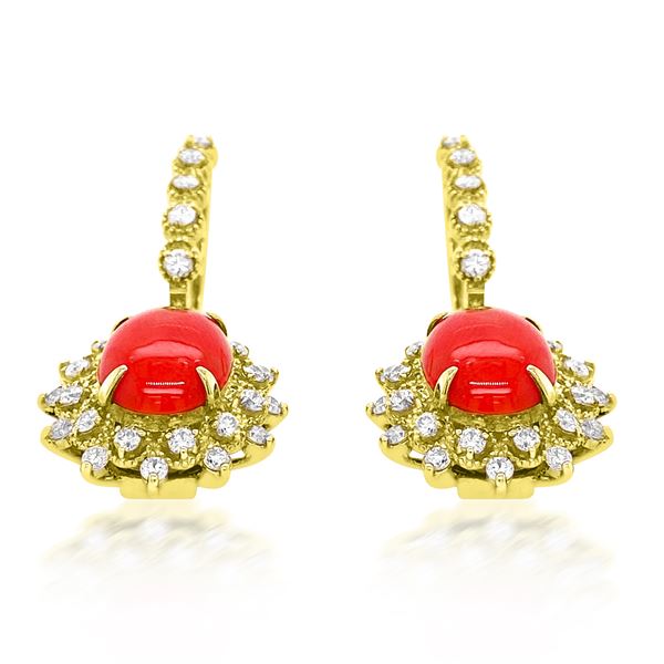 4.76ct CORAL 14K Yellow Gold 9.2gm Earrings