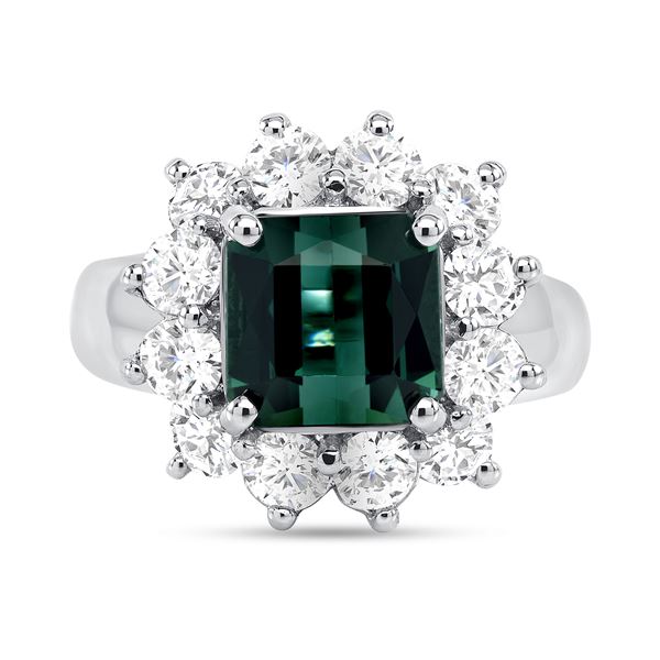 3.34ct Green Tourmaline & Diamond Square Ring