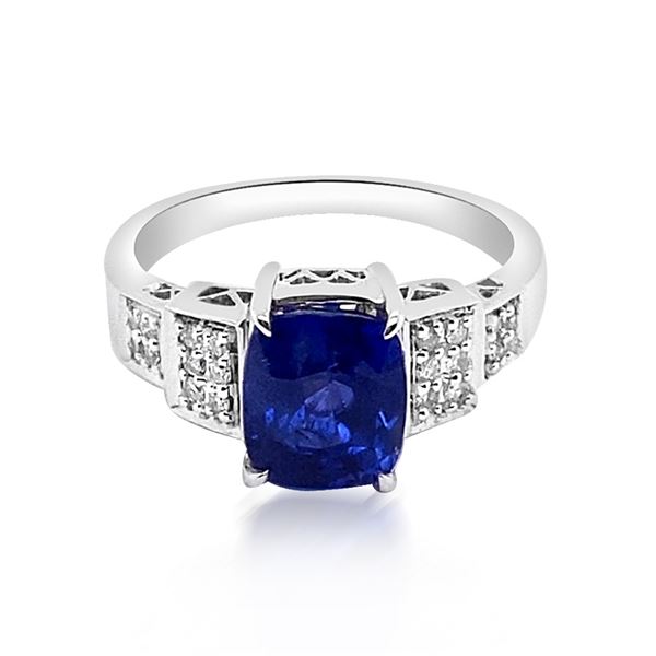 3.06ct Natural Ceylon Blue Sapphire 14K White Gold Ring