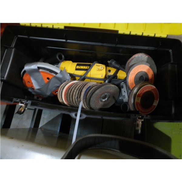 Tool Box w/ Dewalt Grinder & Disc's