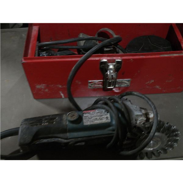 Red Tool Box w/ Makita Grinder & Disc's