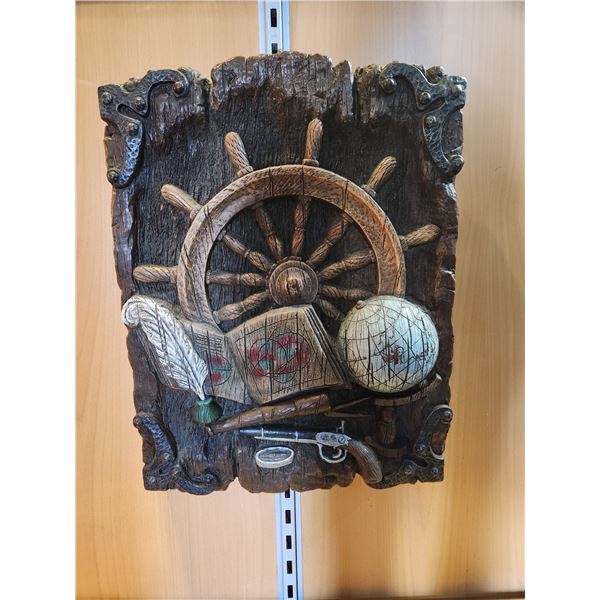 Vintage Pirate Ship Map and Wheel Wall Décor