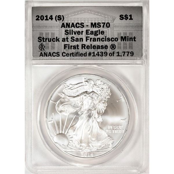 2014-(S) $1 American Silver Eagle Coin ANACS MS70 First Release San Francisco