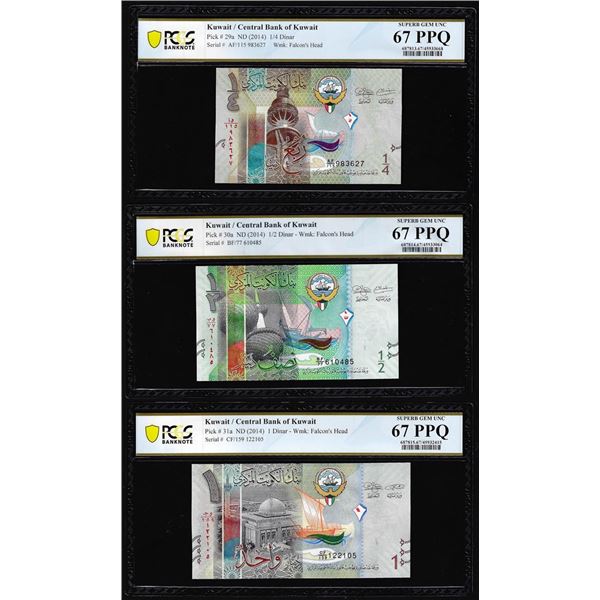 Lot of 2014 Kuwait 1/4, 1/2 & 1 Dinar Notes PCGS Superb Gem Uncirculated 67PPQ