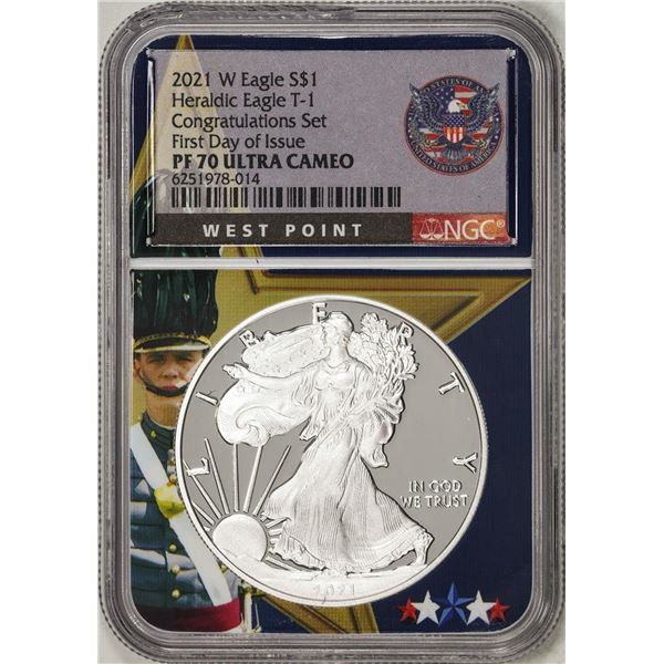 2021-W $1 Proof American Silver Eagle Coin NGC PF70 Ultra Cameo Congratulations Set FDOI