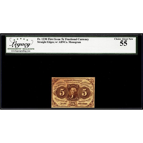 1862 First Issue 5 Cents Fractional Currency Note Fr.1230 Legacy Choice About New 55