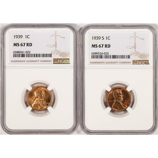 Lot of 1939 & 1939-S Lincoln Wheat Cent Coins NGC MS67RD