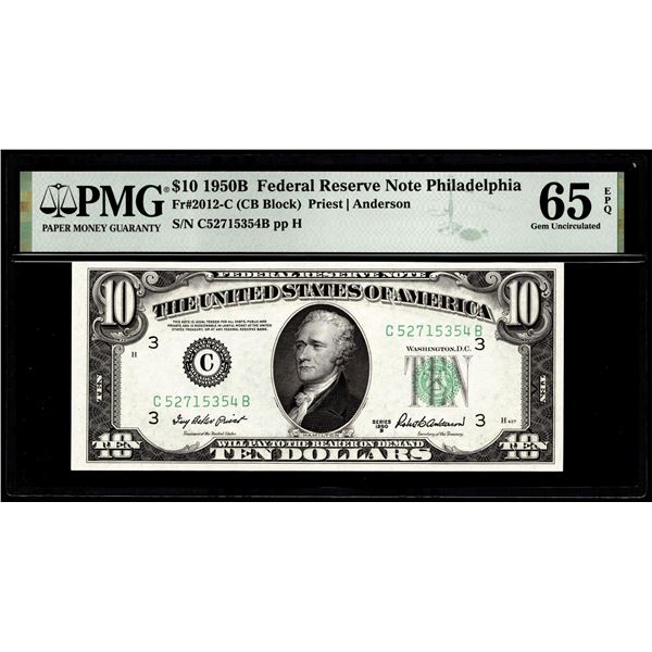 1950B $10 Federal Reserve Note Philadelphia Fr.2012-C PMG Gem Uncirculated 65EPQ