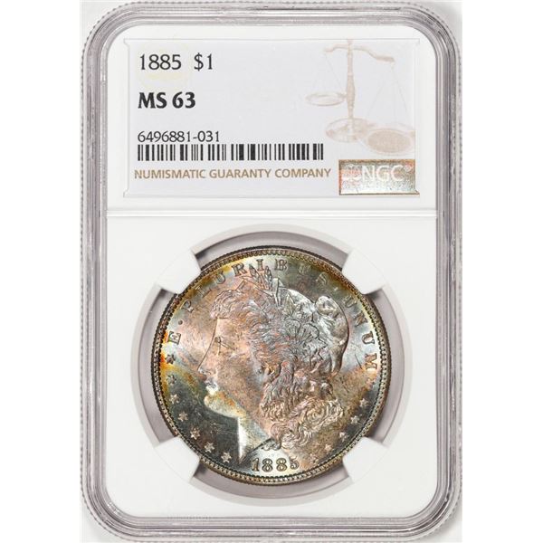 1885 $1 Morgan Silver Dollar Coin NGC MS63 Amazing Toning