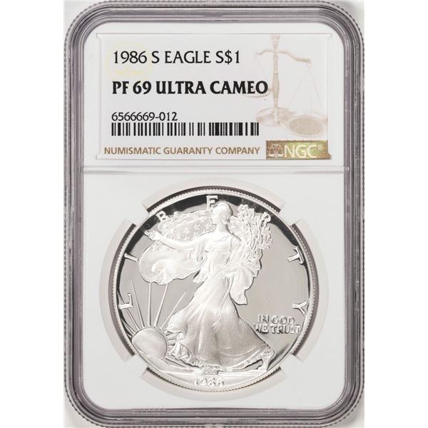 1986-S Proof $1 American Silver Eagle Coin NGC PF69 Ultra Cameo